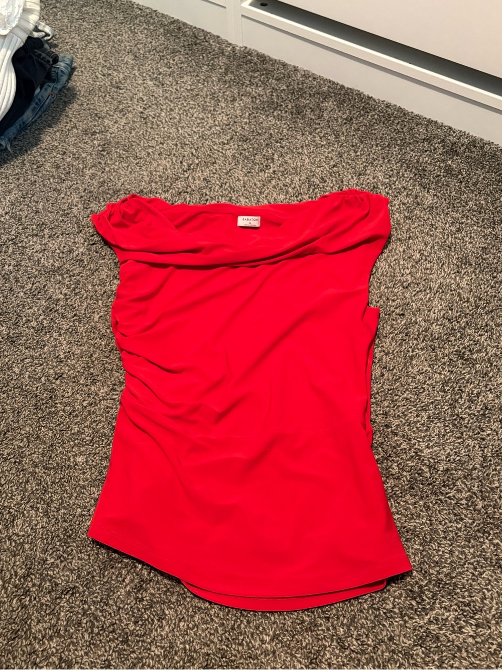 Babaton Red Draped Off-Shoulder Camisole